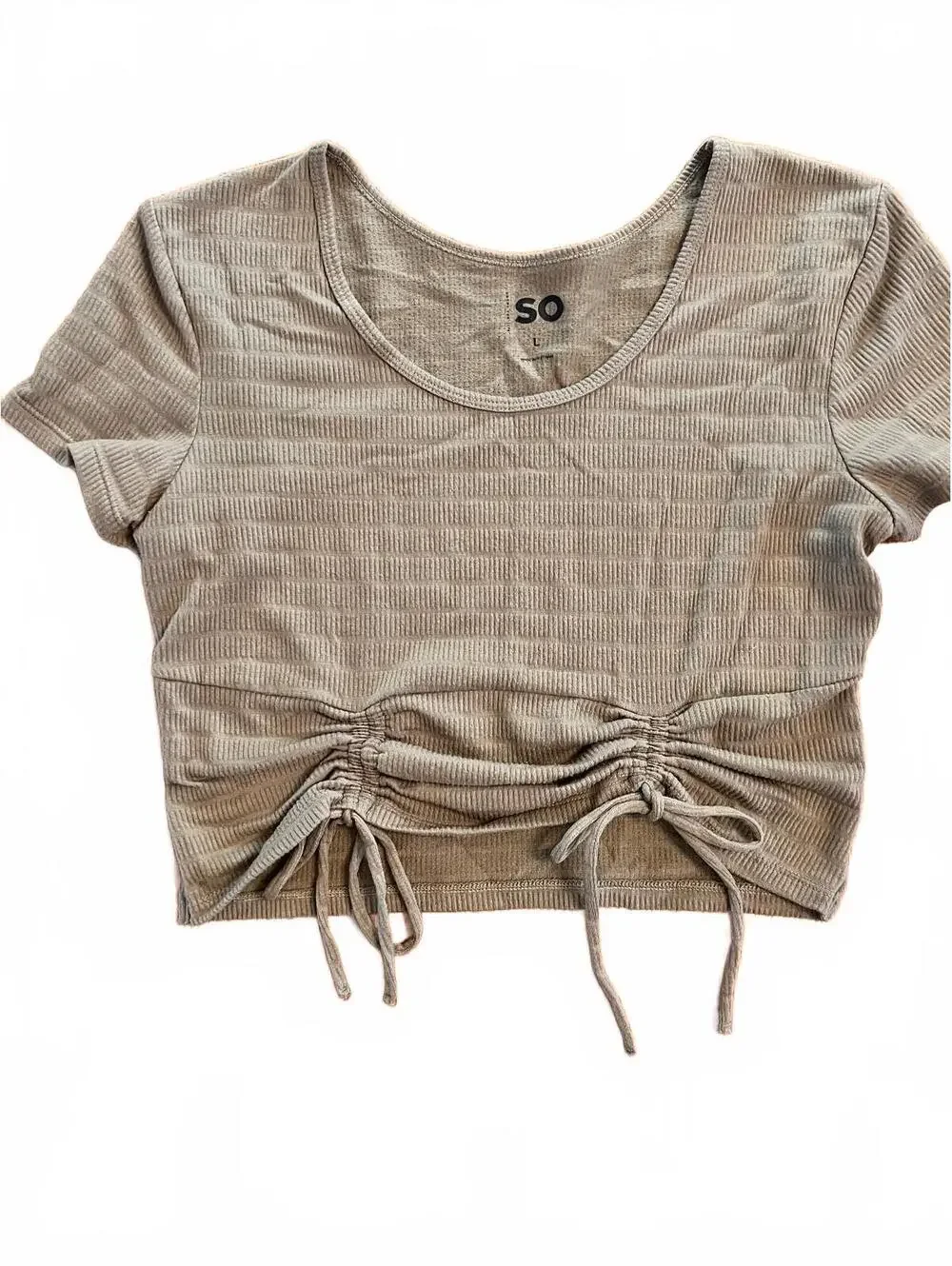 SO Women's Ribbed Crop Top with Drawstring Detail, Size Large